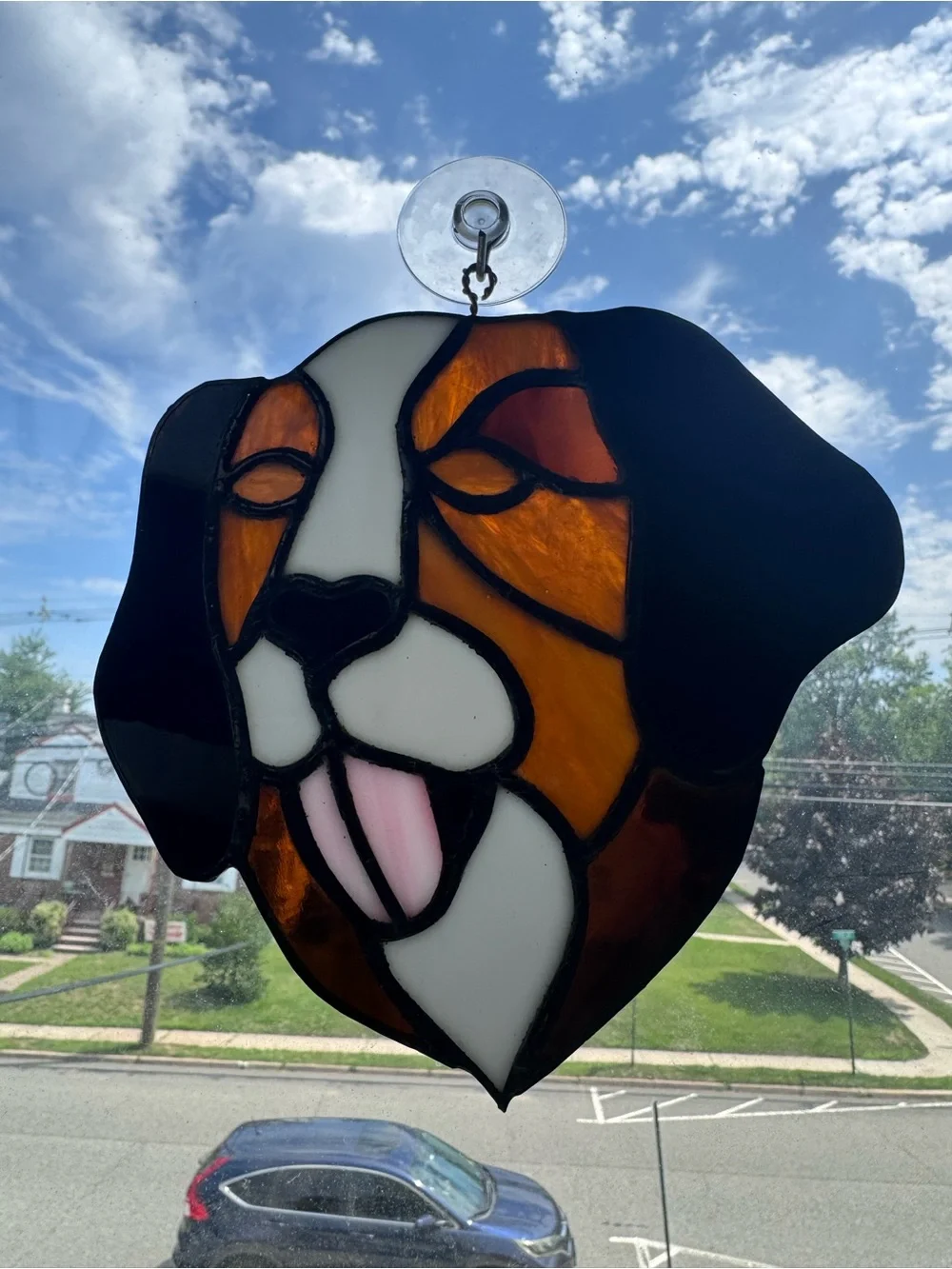 Stained Glass Dog Suncatcher - Brown & Black Decorative Pet Art